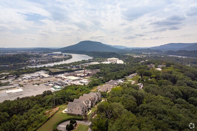 Moccasin Bend is wrapped around by the Tennessee River in the shadow of Lookout Mountain.