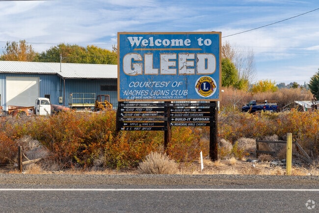 Welcome to Gleed sign greets visitors in Yakima County.