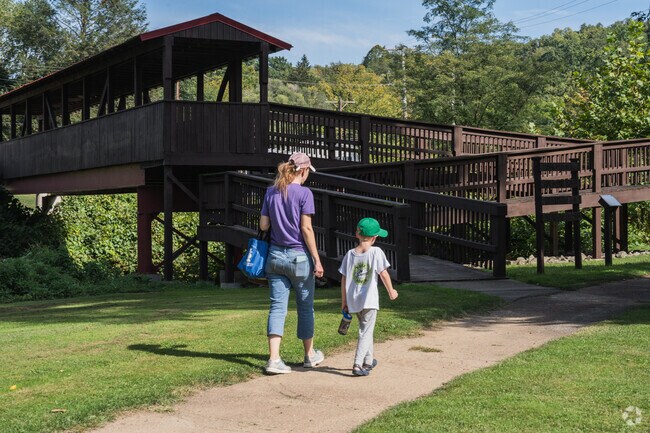A mother and son take a stroll in Manor, PA's finest park.
