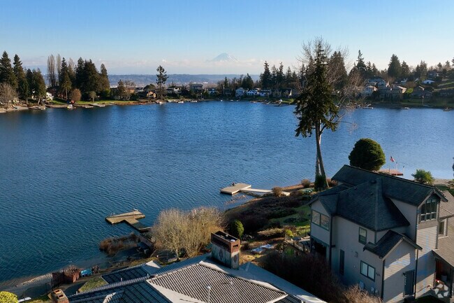 Homes facing Mt.Rainier on Angle Lake in Seatac.