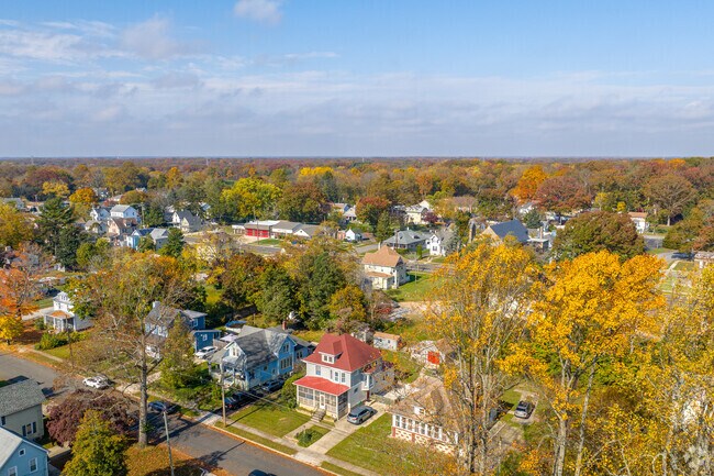Newfield is a small, community-oriented neighborhood, covered in fall foliage in New Jersey.