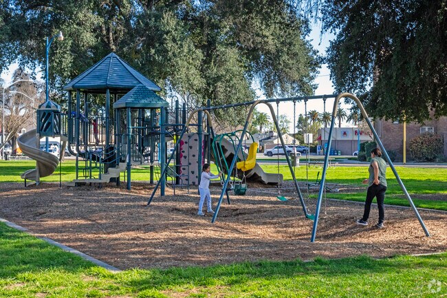 The swings are popular with kids at Memorial Park in Kingsburg.