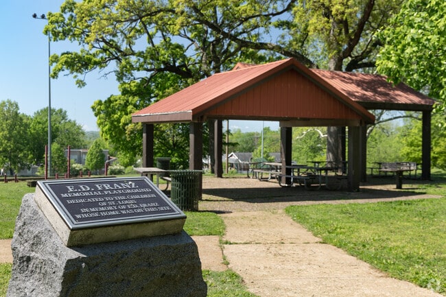 Dedication plaque at Franz Park commemorates E.D. Franz’s contributions to the community.
