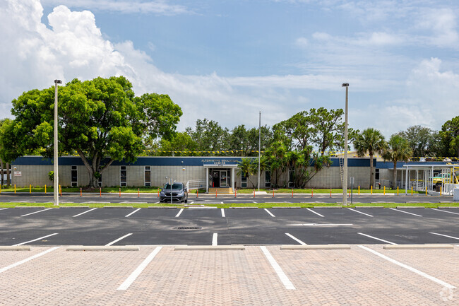 Beacon High School in Naples has parking in front of the building.