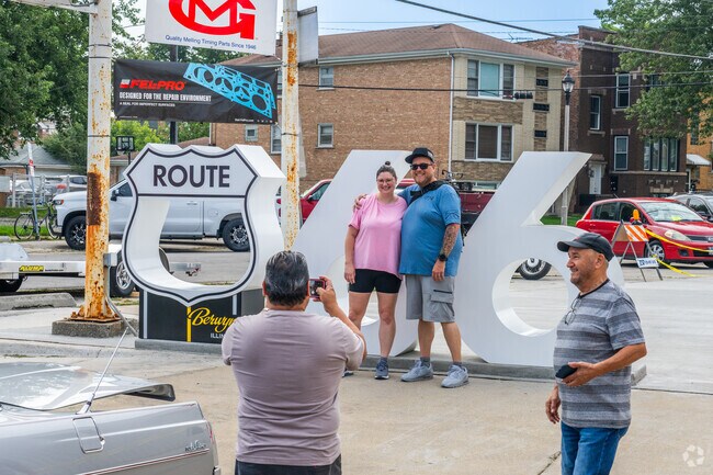 Get your picture taken next to the Route 66 sculpture at the Berwyn Rt 66 Car Show.