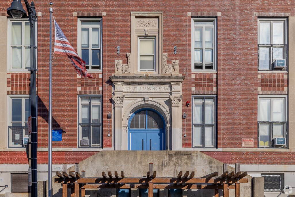Michael J. Perkins Elementary School in Boston boasts an impressive entrance.