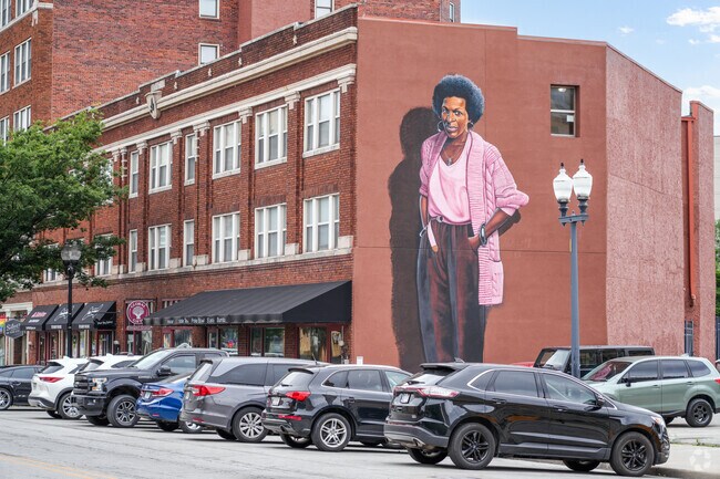 In the Indy Arts District murals are painted of famous artists like Mari Evans.