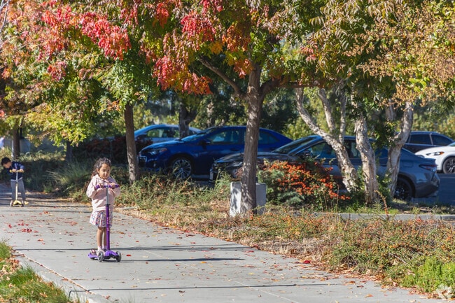 Rosita Park offers wide trails for riding scooters, walking, or jogging in Los Altos.