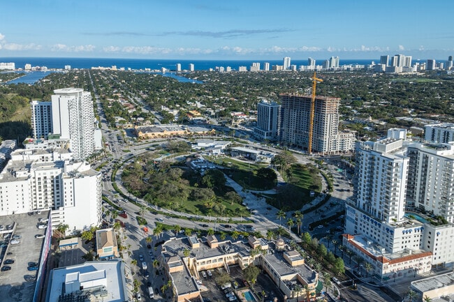 An aerial context shows the center of young circle the north east corner of Parkside.