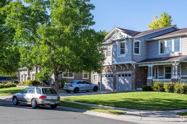 Stone-detailed homes line McKay Landing neighborhoods in Broomfield.