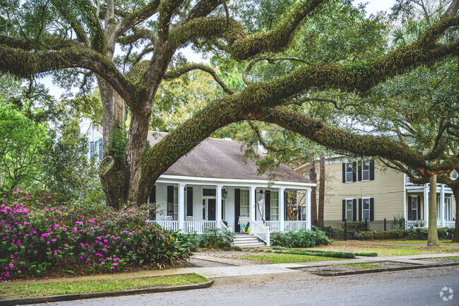This Washington Square home is shaded by a mossy oak tree.
