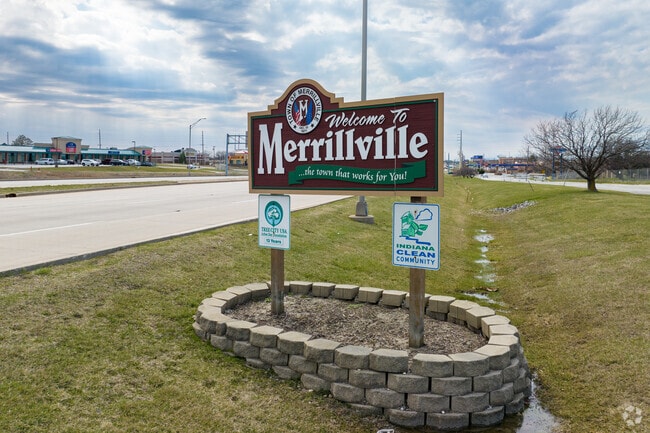 The Welcome to Merrillville sign stands on US 30 in West Merrillville.