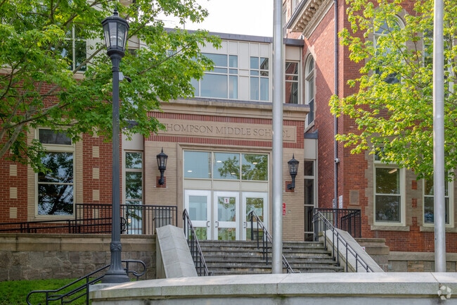 Thompson Middle School has a prominent site on Broadway next to Newport City Hall.