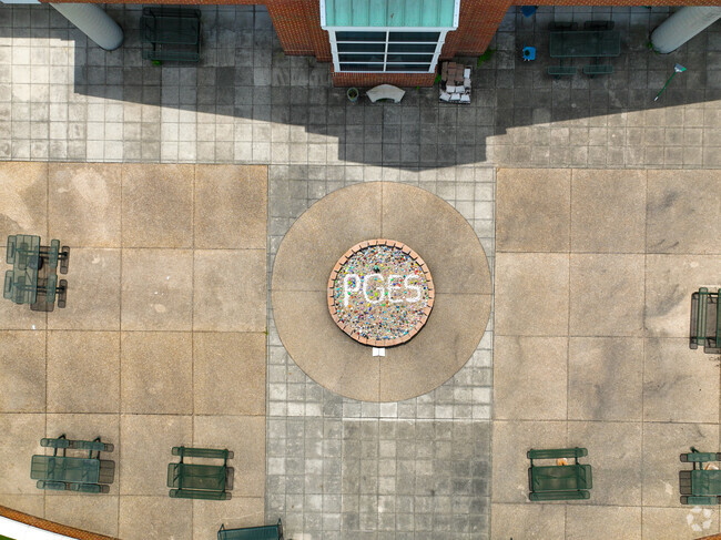 Studnts can relax in the courtyard of Pole Green Elementary School.