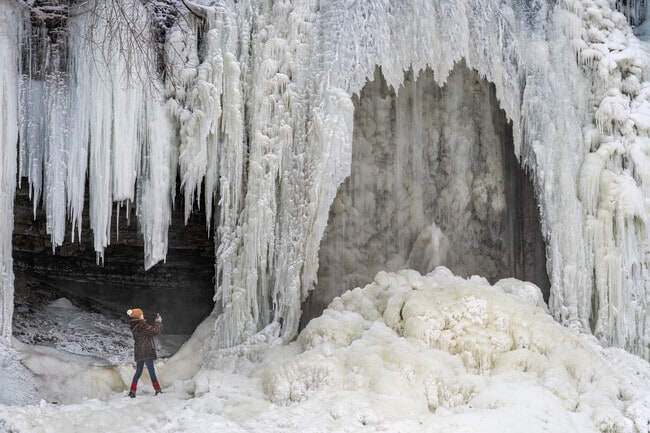 The falls at Minnehaha Regional Park makes for a breathtaking display in winter.