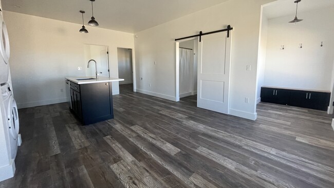 Composite tile flooring throughout