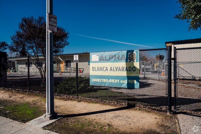 The signage of Alpha: Blanca Alvarado School in San Jose, California.