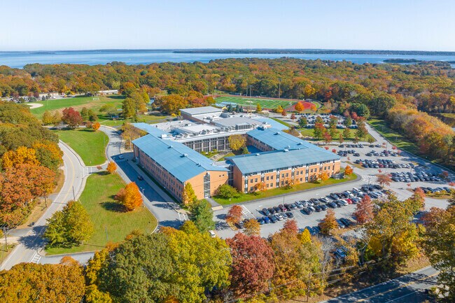 Fall foliage enhances North Kingstown Sr. High, North Kingstown, RI, ranked among the top five schools in the state.