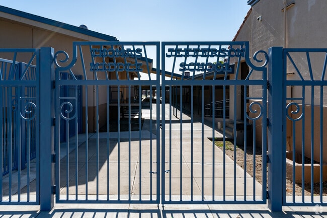 Thomas Jefferson Middle School proudly displays it's name on the gates to the school.
