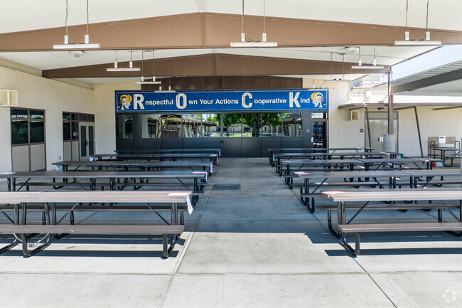 Twila Reid Elementary students enjoy covered seating during lunch.