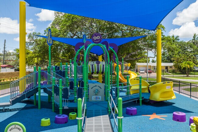 Andover Park playground provides shaded areas for safe play.