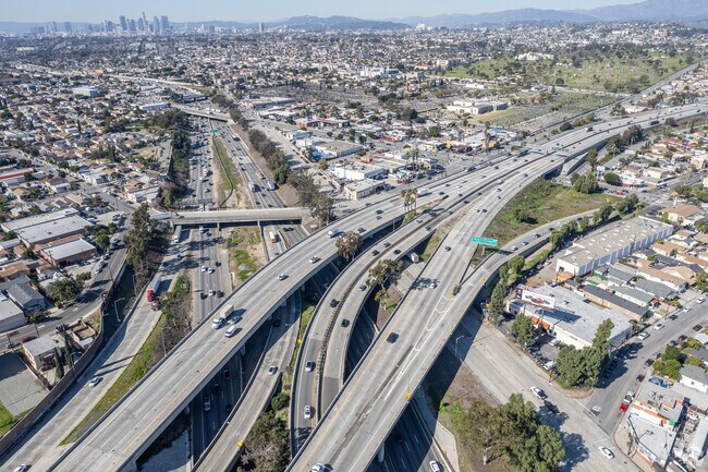 The 710 and 5 freeways wrap around the city of Maywood.