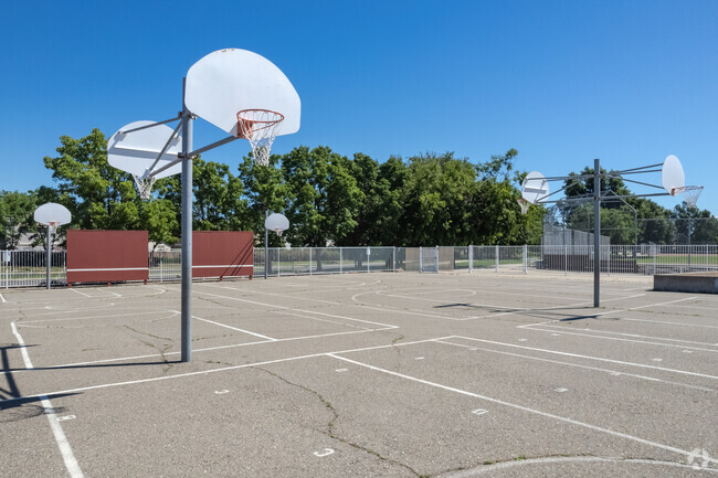 The Vencil Brown Elementary School provides basketball courts for all of the students.
