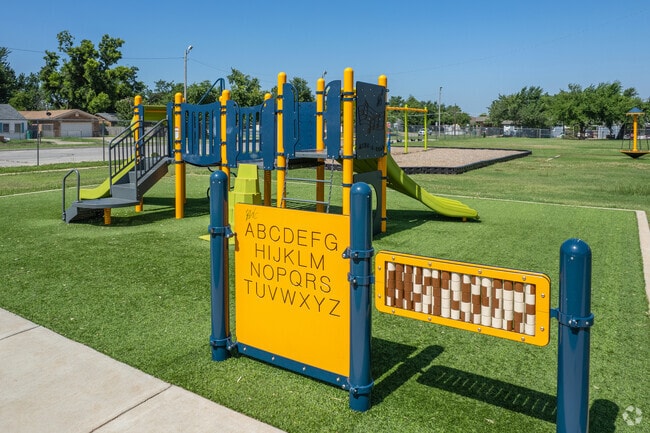 There is an alphabetical wall on the playground at Esperanza Elementary school.
