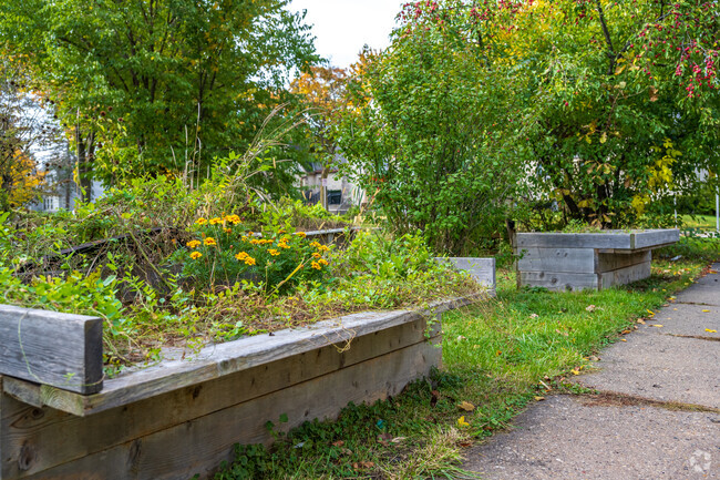 Raised beds of a neighborhood garden in Fairfield.