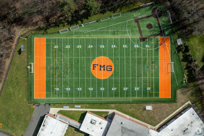 A look-down view of the sports field at Springfield's Florence M. Gaudineer Middle School.