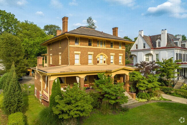 Large front porches are a common luxury in Point Breeze North of Pittsburgh, PA.