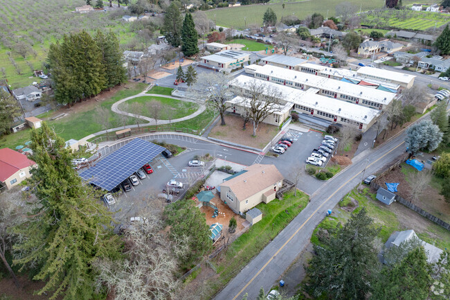 Oak Grove Elementary School offers a sprawling campus when viewed from above.