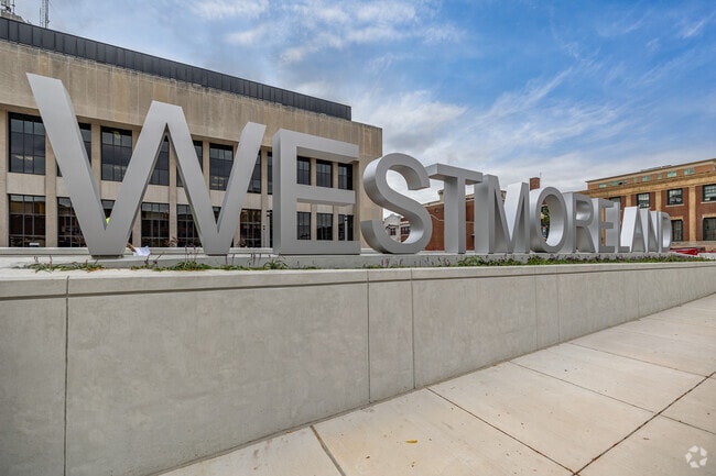 The Westmoreland sign is located just outside the courthouse in downtown Greensburg.