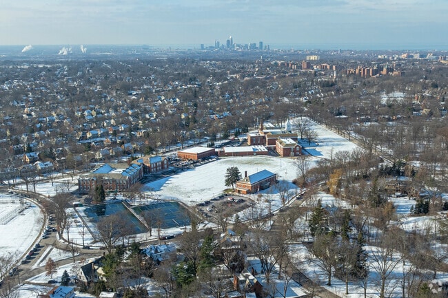Aerial view of Onaway Elementary School and the surrounding neighborhood.