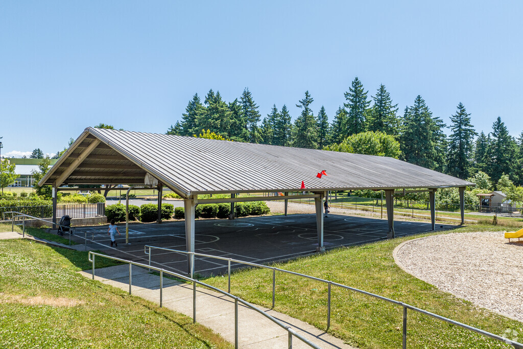 Kids will enjoy the shaded basketball courts at the Earl Boyles Elementary School.