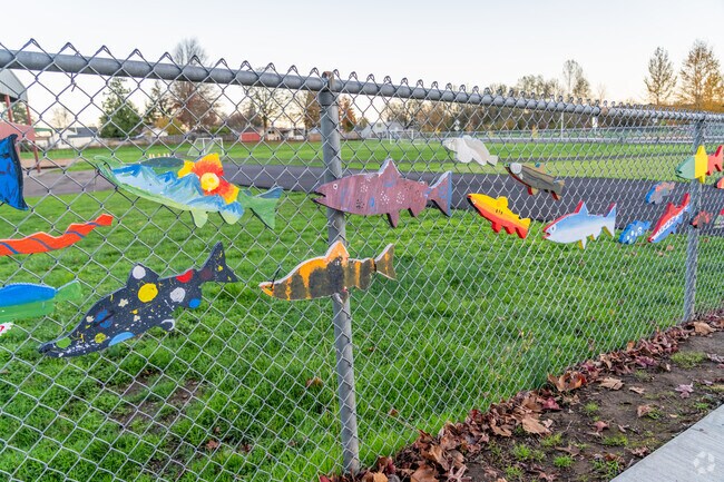 Philomath Elementary School has colorful decorations on its grounds in Philomath.