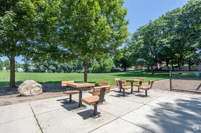 Dallin Elementary School chess tables in Arlington.