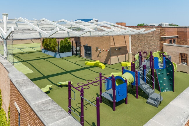 Rooftop playground, St. Clement School Private Pre-K, Elementary, Chicago.