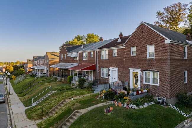 Baltimore rowhouses from the 1950s line the edge of Edmondson Village.