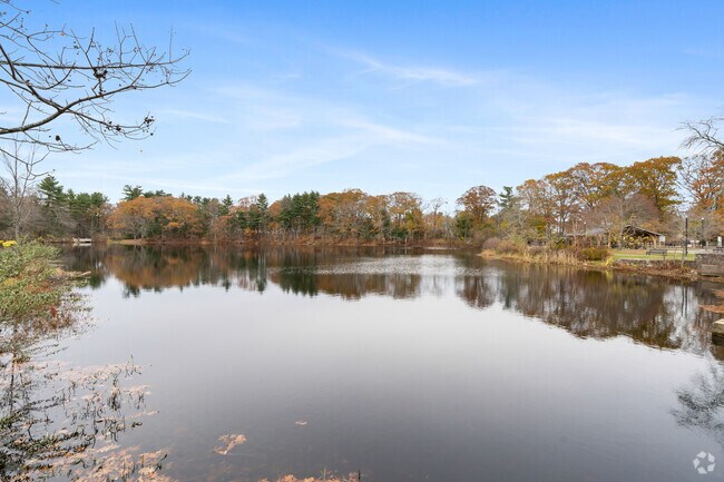 West Medway's Choate Park Pond is beautifully adorned with fall foliage.