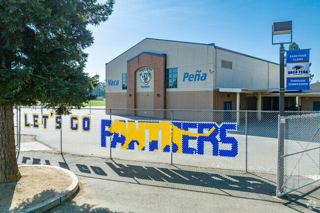 A view of the Vaca Pena Middle School panther banner from the street.