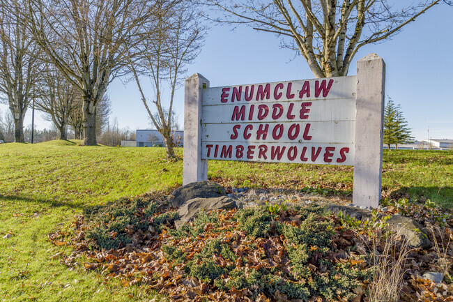 Enumclaw Middle School sign on roadway.