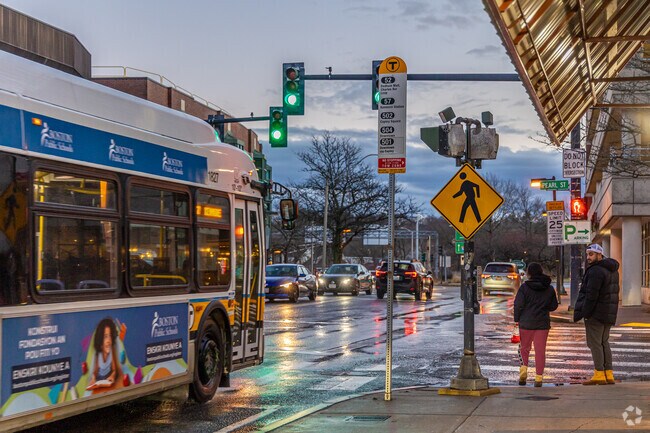 Newton Corner has many bus stops for the commuters.