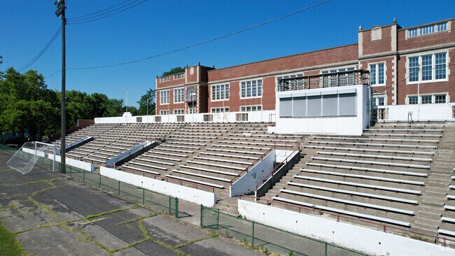 Dominion Middle School has bleachers for spectators to enjoy school games.