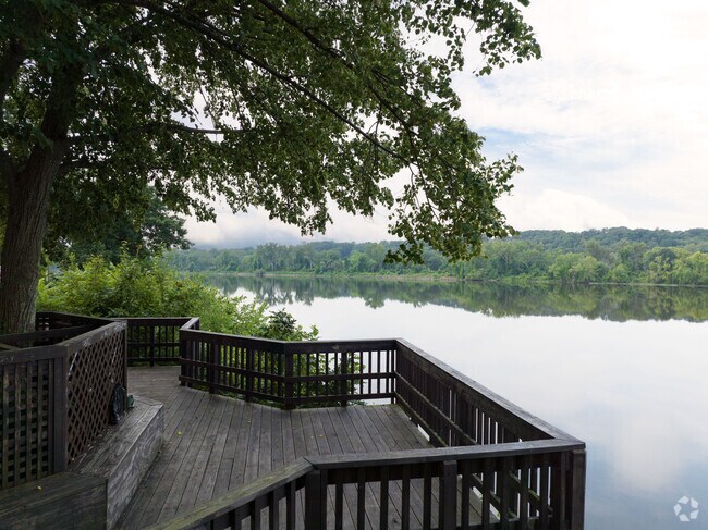 A vista view and bench's at Canal Park in South Hadley.