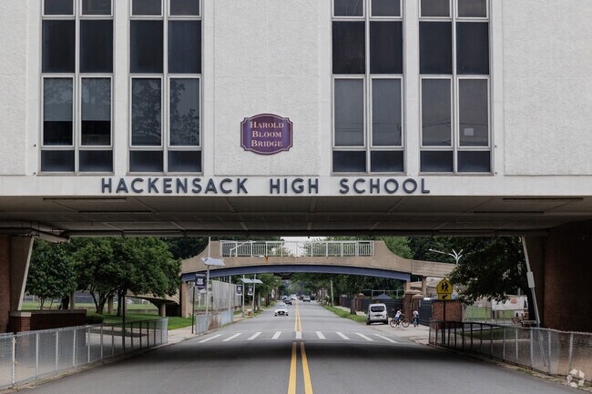 A bridge connects the two campuses of Hackensack High School.
