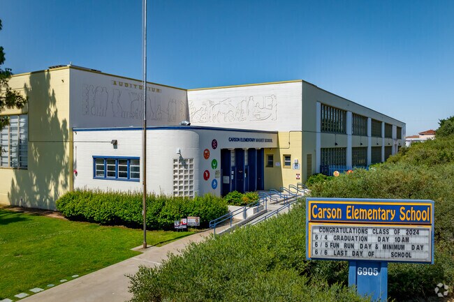 An entrance view to Carson Elementary School near Mission Valley.