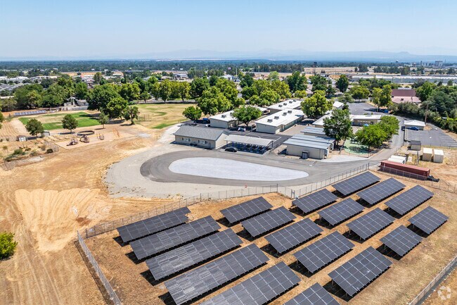 Anderson Heights Elementary School has a large bank of solar panels.