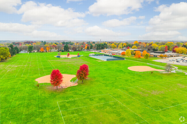 There are multiple sports fields and courts behind Meyer Middle School in River Falls.