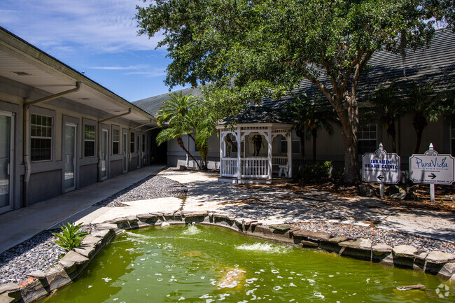 Enjoy the pond in the courtyard at Citizens High.